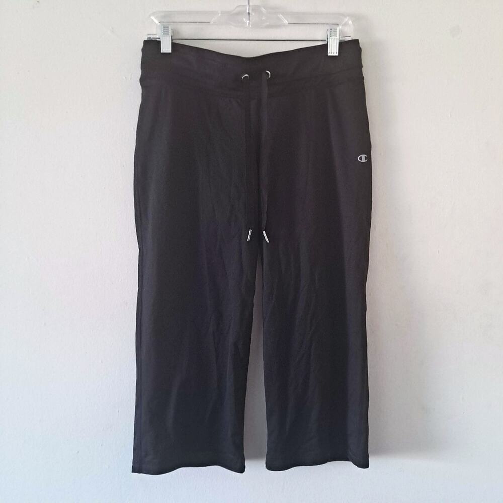 Champion Black Capri Athletic Drawstring Pant with White Logo - S